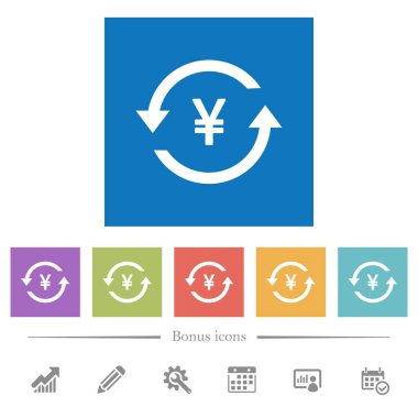 Yen kare arka düz beyaz simgeleri geri ödemek. 6 bonus simgeler dahil.