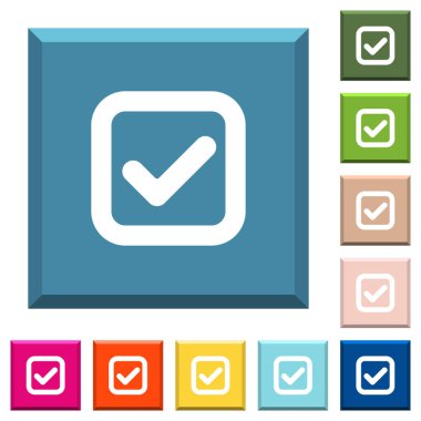 Onay kutusu beyaz simgeleri çeşitli moda renklerde ucu keskin kare düğmeleri