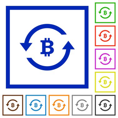 Bitcoin ödeme geri düz renk simgeleri beyaz arka plan üzerinde kare kare