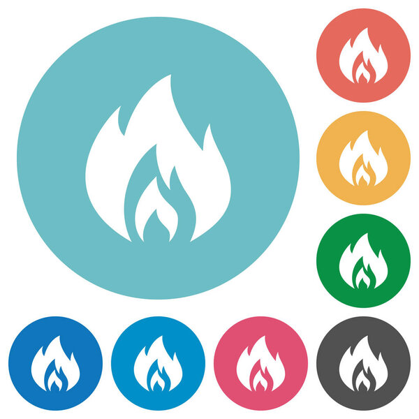 Flame flat white icons on round color backgrounds