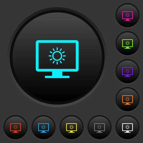 Adjust Screen Brightness Dark Push Buttons Vivid Color Icons Dark — Stock Vector