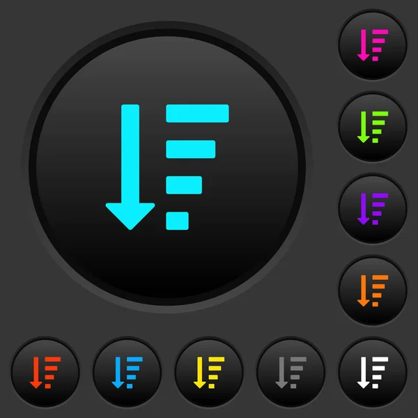 Modo Lista Ordenado Descendente Botones Oscuros Con Iconos Color Vivos — Vector de stock