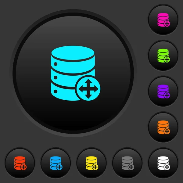 Move Database Dark Push Buttons Vivid Color Icons Dark Grey — Stock Vector
