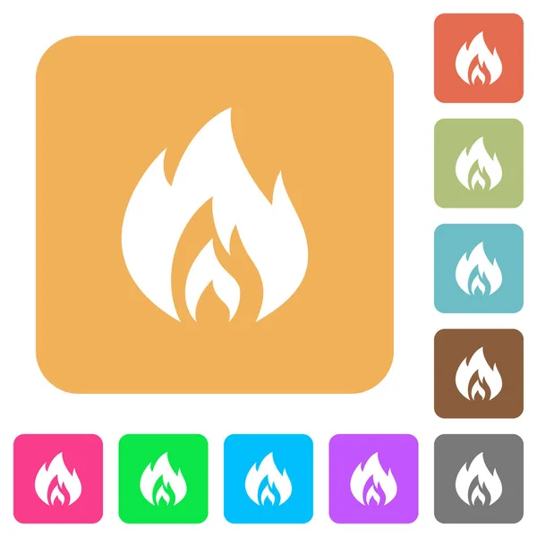 Flamme Flache Symbole Auf Abgerundeten Quadratischen Lebendigen Farbhintergründen — Stockvektor