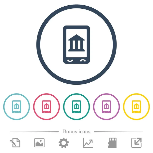 Mobile Bancaire Des Icônes Plates Couleur Dans Les Contours Ronds — Image vectorielle