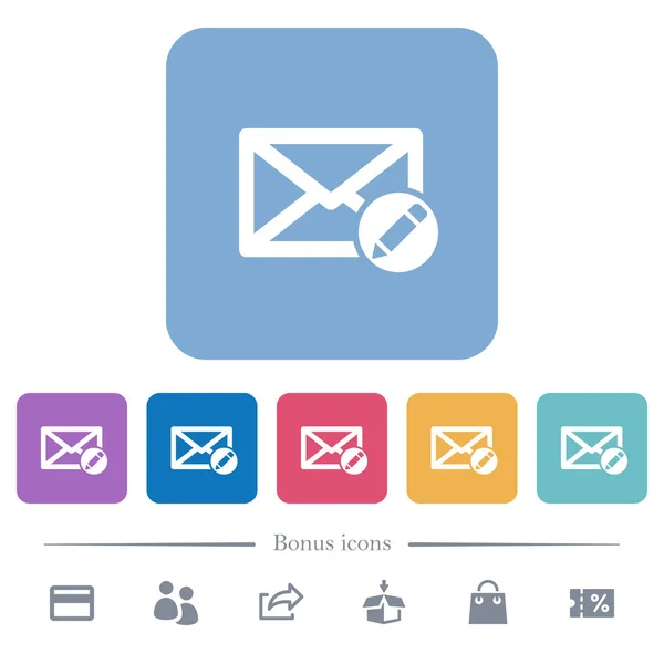 Escriba Los Iconos Planos Blancos Del Correo Fondos Cuadrados Redondeados — Vector de stock