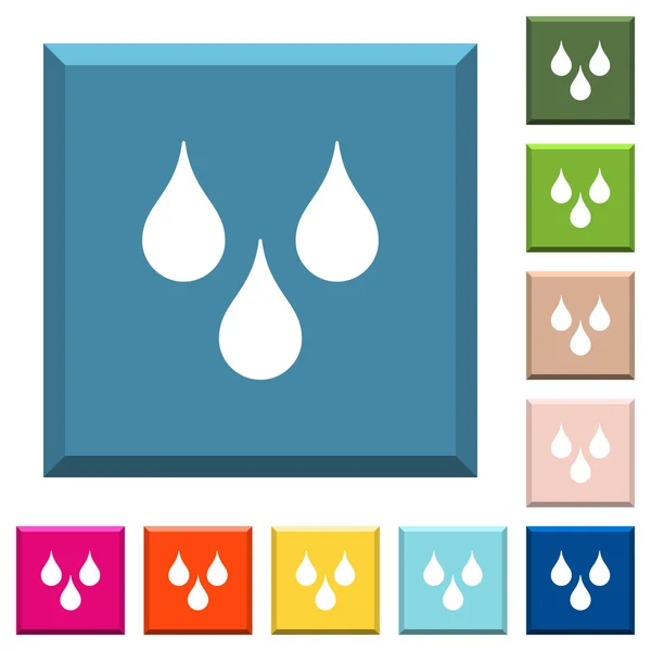 Gotas Agua Iconos Blancos Los Botones Cuadrados Bordes Varios Colores — Archivo Imágenes Vectoriales