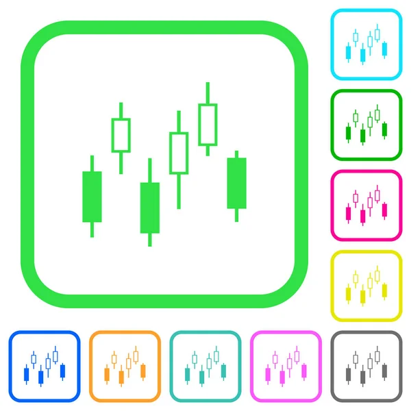 Gráfico Castiçal Ícones Planos Coloridos Vívidos Bordas Curvas Fundo Branco —  Vetores de Stock