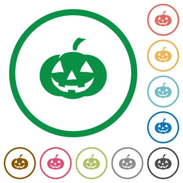 Halloween Citrouille Icônes Couleur Plate Dans Les Contours Ronds Sur — Image vectorielle
