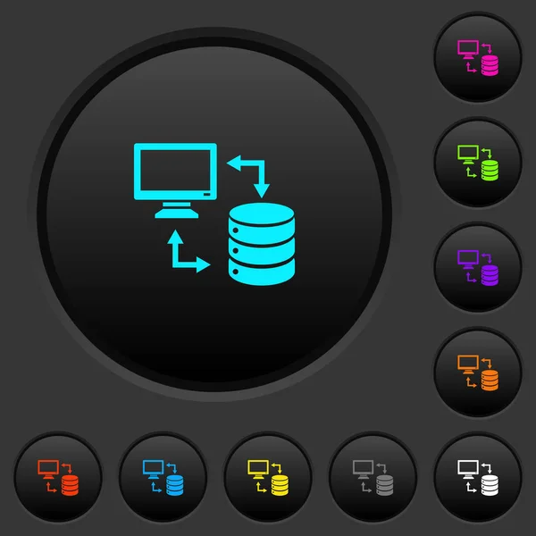 Syncronize Data Database Dark Push Buttons Vivid Color Icons Dark — Stock Vector