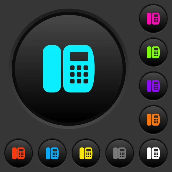 办公室电话黑暗按钮与生动的颜色图标在深灰色背景 — 图库矢量图片