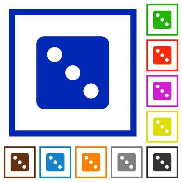 Ζάρια Τρία Εικονίδια Επίπεδη Χρώμα Τετράγωνο Καρέ Λευκό Φόντο — Διανυσματικό Αρχείο