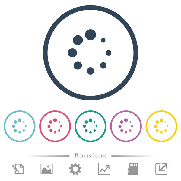 Preloader symbol flat color icons in round outlines. 6 bonus icons included.