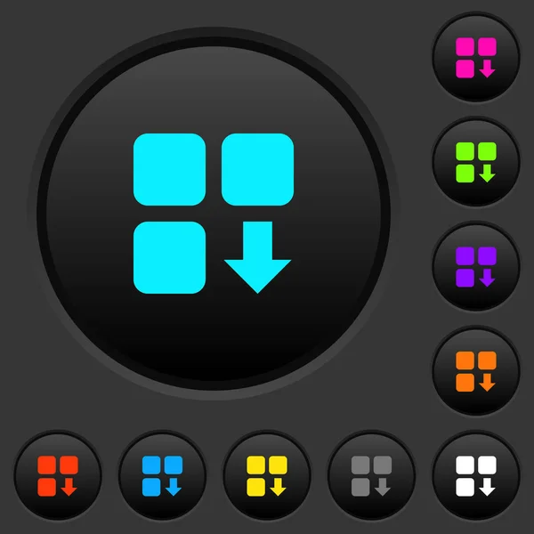Μετακινηθείτε Προς Κάτω Στοιχείο Σκούρο Κουμπιά Έντονο Χρώμα Εικονίδια Σκούρο — Διανυσματικό Αρχείο