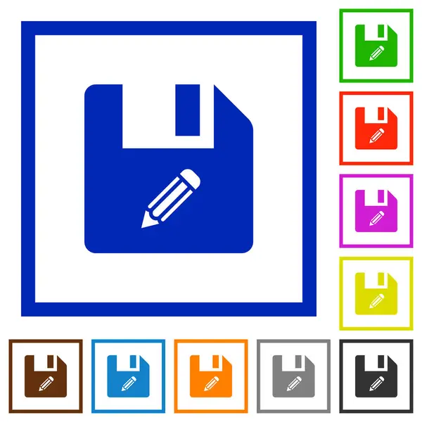 Bearbeiten Datei Flache Farb Symbole Quadratischen Rahmen Auf Weißem Hintergrund — Stockvektor