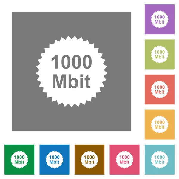 1000 Mbit Garanderen Sticker Plat Pictogrammen Eenvoudige Kleur Vierkante Achtergronden — Stockvector