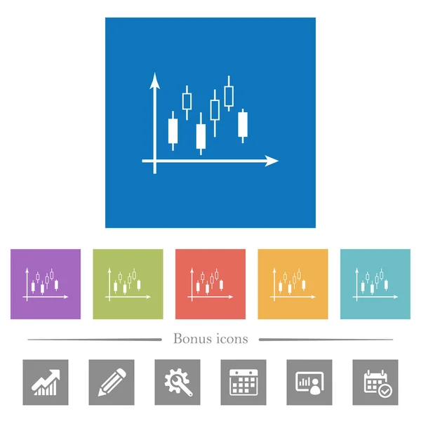 Gráfico Velas Con Ejes Planos Iconos Blancos Fondos Cuadrados Iconos — Archivo Imágenes Vectoriales