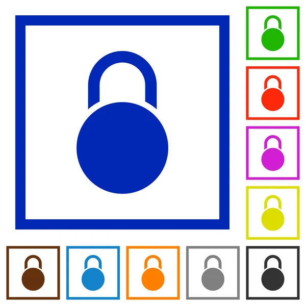 Locked Padlock Flat Color Icons Square Frames White Background — Stock Vector