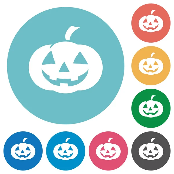 Calabaza Halloween Iconos Blancos Planos Sobre Fondos Color Redondo — Archivo Imágenes Vectoriales