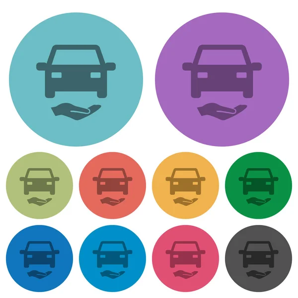 Seguro Coche Iconos Planos Más Oscuros Sobre Fondo Redondo Color — Vector de stock