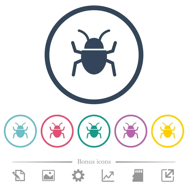 Bug Icônes Couleur Plate Dans Les Contours Ronds Icônes Bonus — Image vectorielle