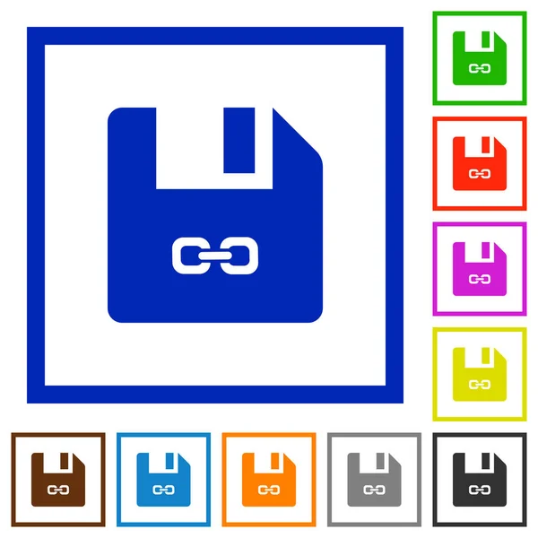 Symbolische Linkdatei Flache Farbsymbole Quadratischen Rahmen Auf Weißem Hintergrund — Stockvektor