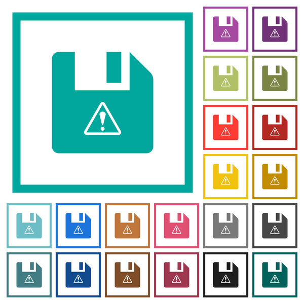 File warning flat color icons with quadrant frames on white background