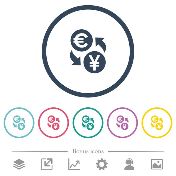 Euron Yen Pengar Exchange Platt Färgikoner Runda Konturerna Bonus Ikoner — Stock vektor