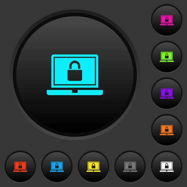 Botones Oscuros Bloqueados Del Ordenador Portátil Con Los Iconos Vivos — Archivo Imágenes Vectoriales