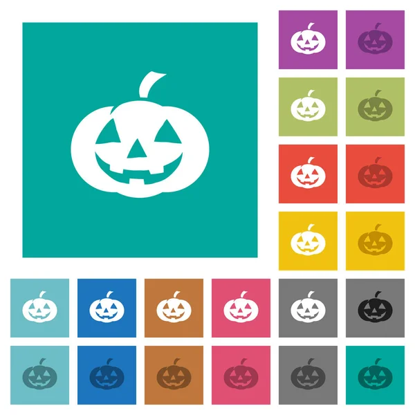 Calabaza Halloween Iconos Planos Multicolores Sobre Fondos Cuadrados Llanos Incluidas — Archivo Imágenes Vectoriales