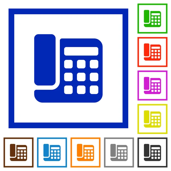 办公室电话白色背景方形框架中的平面彩色图标 — 图库矢量图片