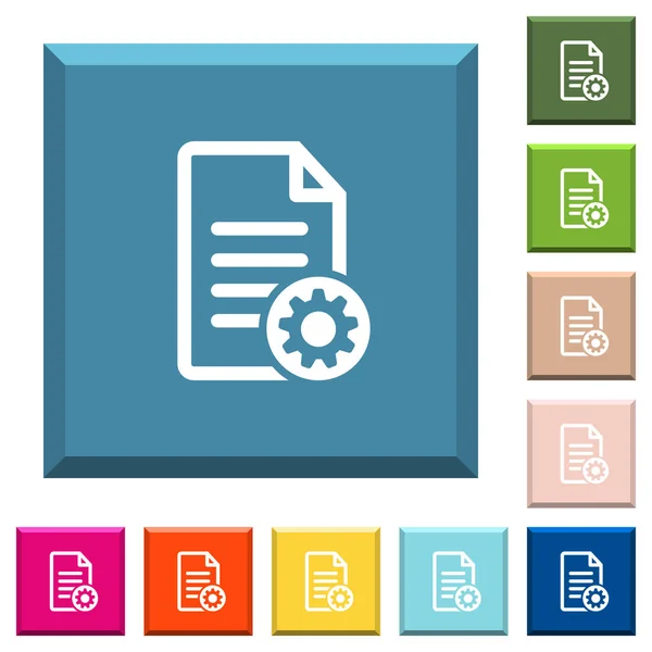 Configuración Del Documento Iconos Blancos Botones Cuadrados Con Bordes Varios — Vector de stock