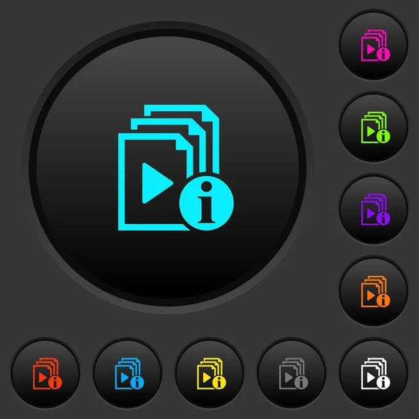 暗い灰色の背景に色鮮やかなアイコンにプレイリスト情報暗いプッシュ ボタン — ストックベクタ