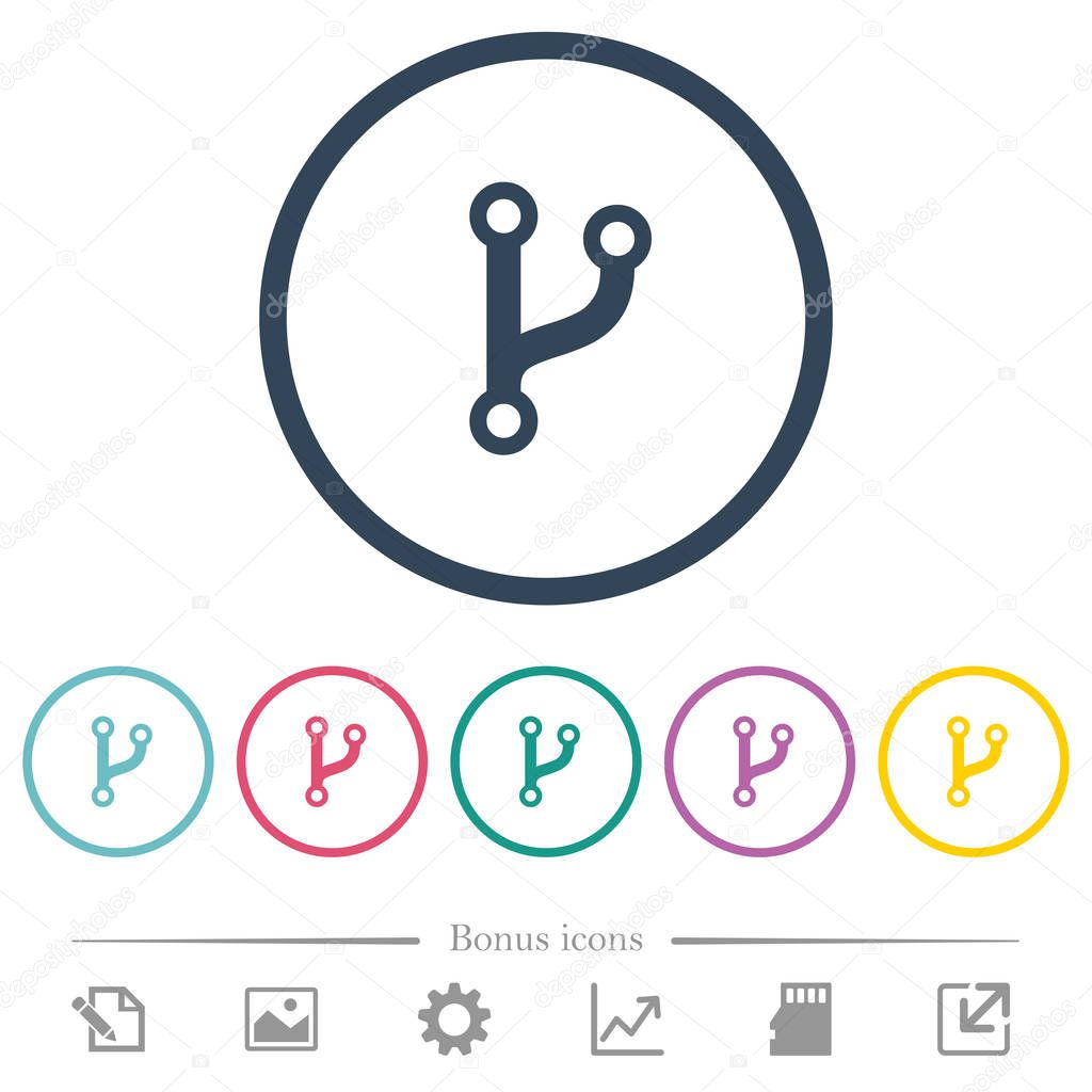 Code fork flat color icons in round outlines. 6 bonus icons included.