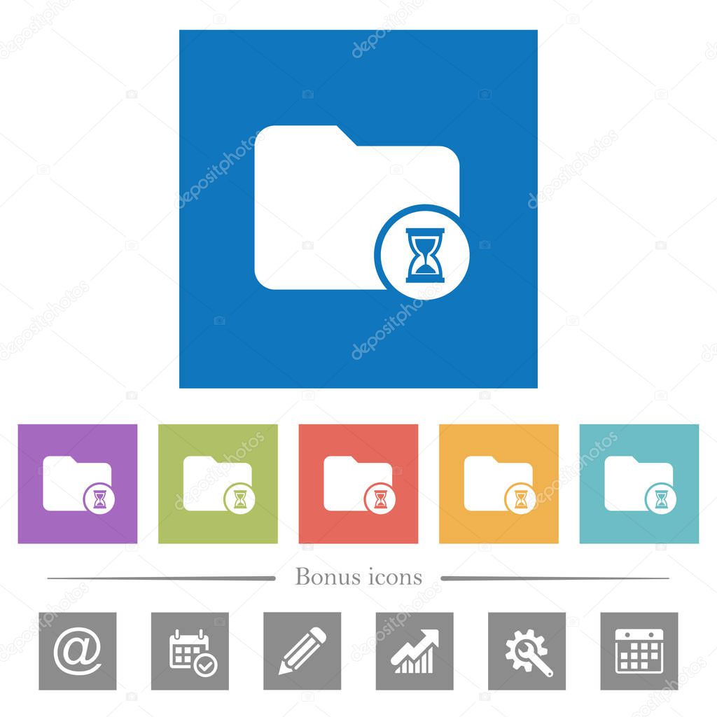 Directory processing flat white icons in square backgrounds. 6 bonus icons included.