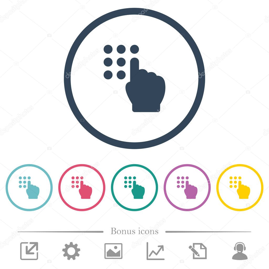 Typing security code flat color icons in round outlines. 6 bonus icons included.