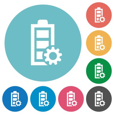 Yuvarlak renk arka planlarda güç yönetimi düz beyaz simgeler