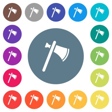 Yuvarlak renkli arka planlar tek tomahawk düz beyaz simgeleri. 17 arka plan renk değişimleri dahil.