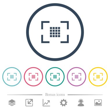 Kamera sensörü ayarlarını düz renkli simgeler yuvarlak özetliyor. 6 bonus simgeler dahil.