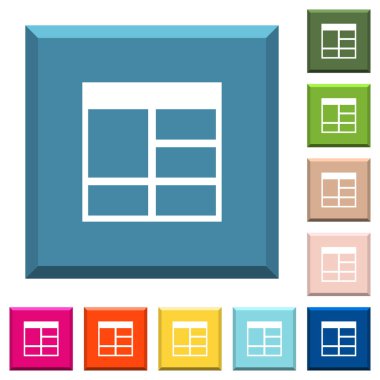 Elektronik tablo dikey olarak birleştirme tablo hücreleri beyaz simgeleri çeşitli moda renklerde ucu keskin kare düğmeleri