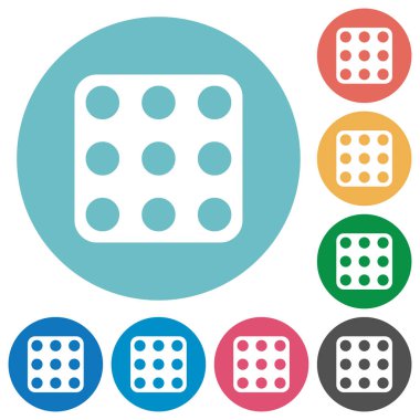 Domino dokuz düz beyaz simgeleri yuvarlak renkli arka planlar