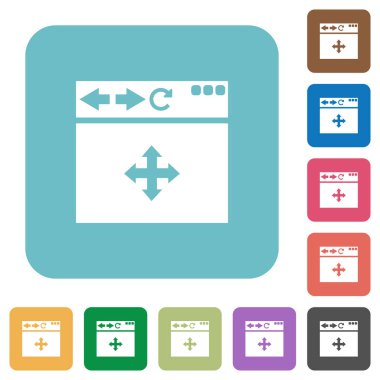 Tarayıcı sürükleyip beyaz düz simgeler üzerinde yuvarlak renkli kare arka planlar