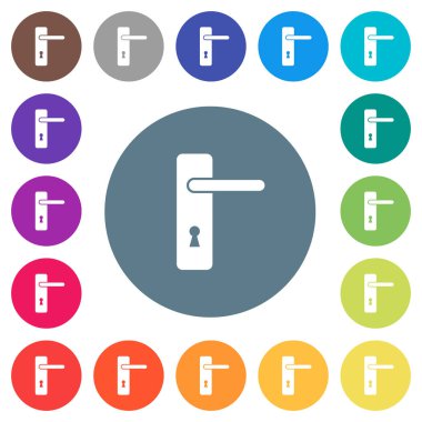 Sağ yuvarlak renkli arka planlar üzerinde düz beyaz simgeler basit kapı kolu uzattı. 17 arka plan renk değişimleri dahil.