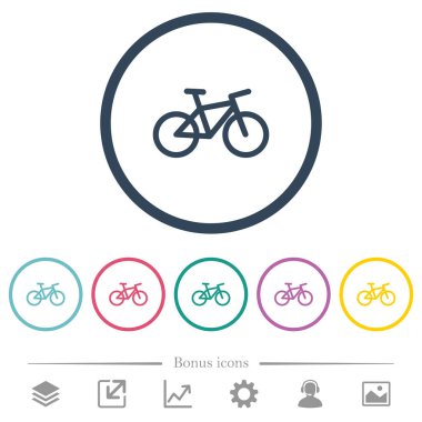 Bisiklet düz renkli simgeler yuvarlak özetliyor. 6 bonus simgeler dahil.