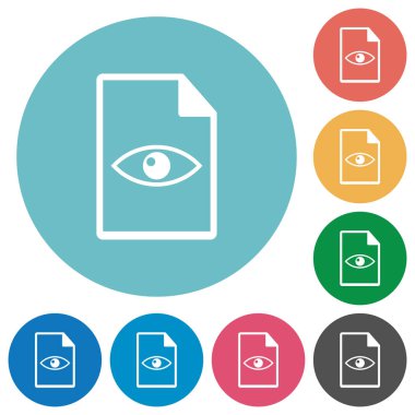 Düz beyaz önizleme simgeleri yuvarlak renkli arka planlar üzerinde dosya