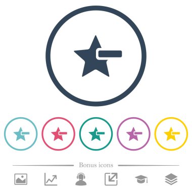 Yıldız düz renk simgeleri yuvarlak Anahatlarda kaldırma. 6 bonus simgeler dahil.