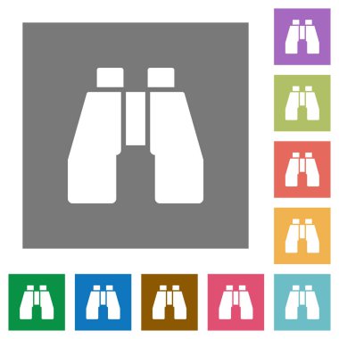 Basit renkli kare arka planlar üzerinde dürbün düz simgeler