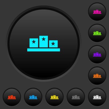 Koyu gri arka plan üzerinde canlı renkler simgelerle karanlık tuşlar ile kazanan podyum içinde yıldız