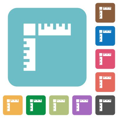 Sayfa cetvelleri beyaz düz simgesi üzerinde yuvarlak renkli kare arka planlar