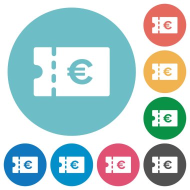 Yuvarlak Euro indirim kupon düz beyaz simgeler üzerinde renkli arka planlar